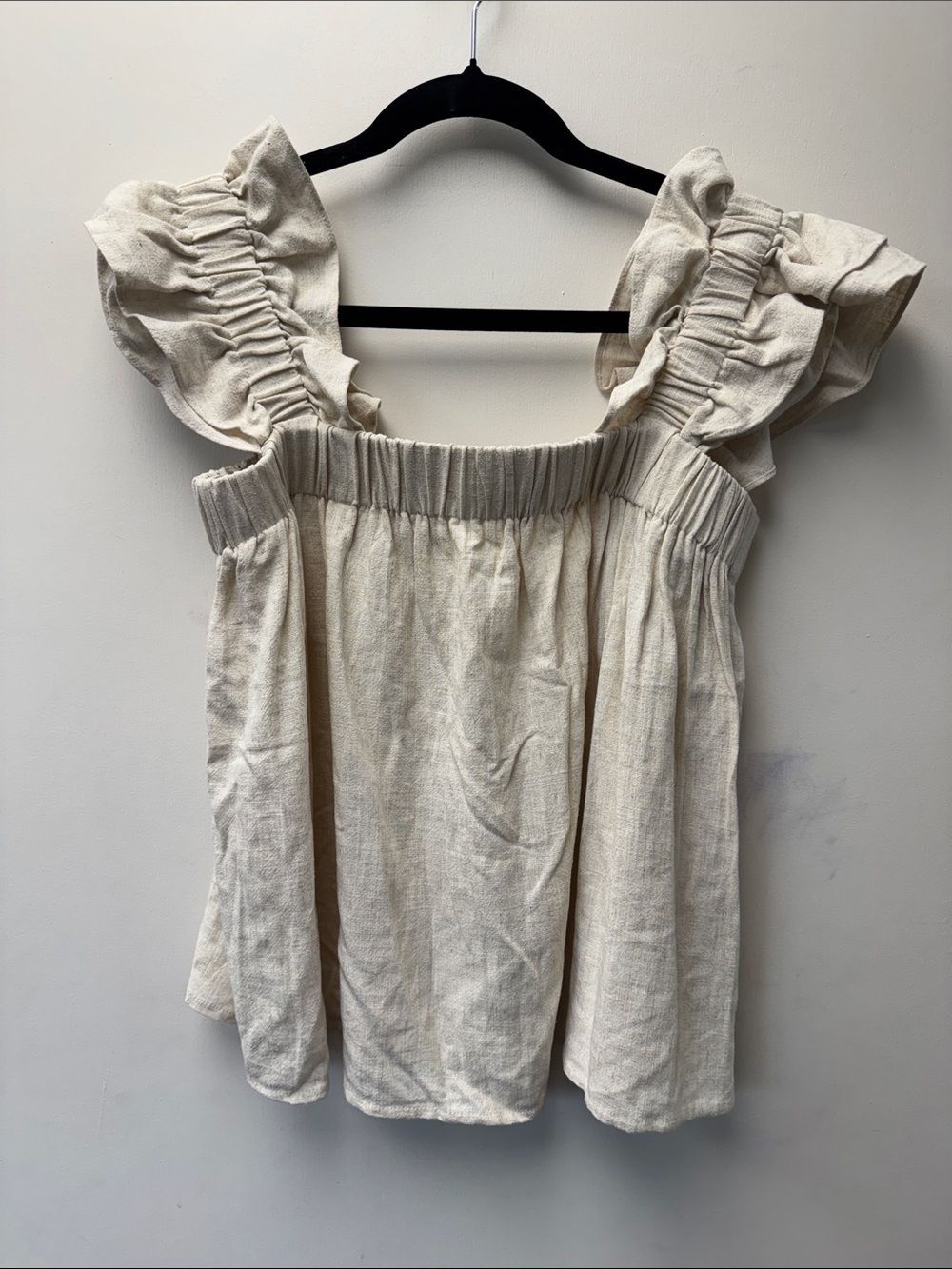 THML Cream Ruffle-Shoulder Square-Neck Tank Top